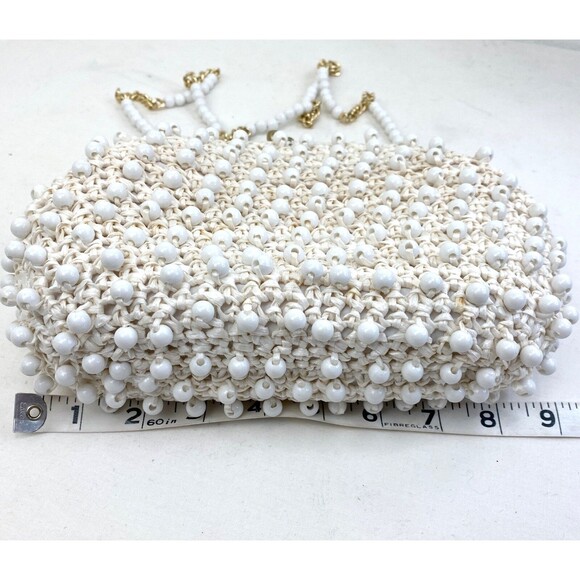 Vintage 60s Ritter White Raffia Plastic Beaded Purse Handbag Mod Hippie Wedding - Picture 4 of 15